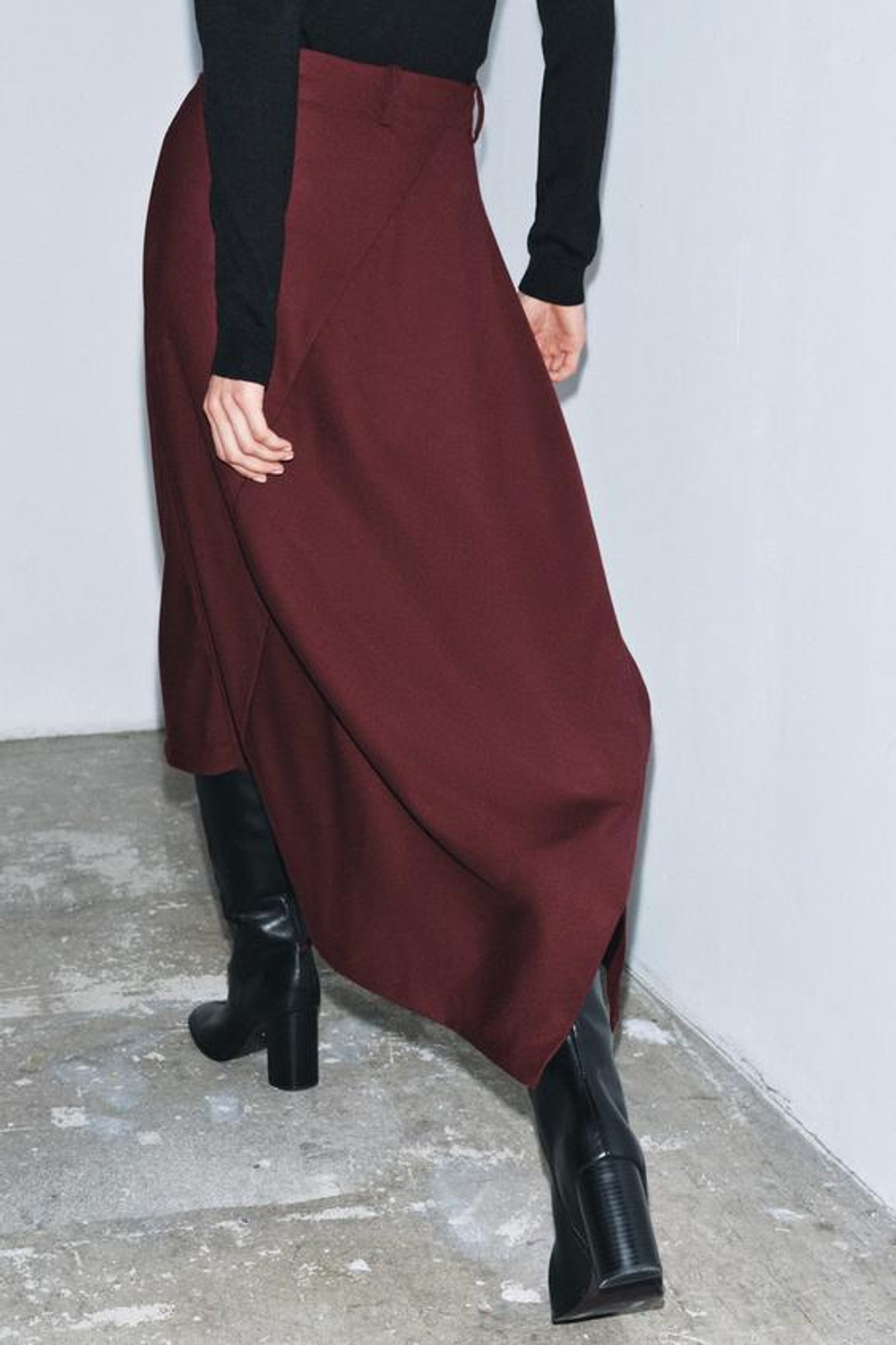 ZARA ЮБКА АСИММЕТРИЧНОГО КРОЯ — ZW COLLECTION, БУРГУНДИ