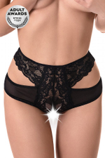 Эротические трусики с высокой посадкой и ажурными вырезами черные 50-52