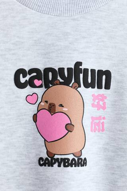 H&M Толстовка оверсайз с принтом, светло-серый