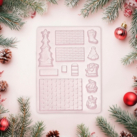 Пластиковая форма для шоколада новогодняя "Пряничный домик" 27*17см