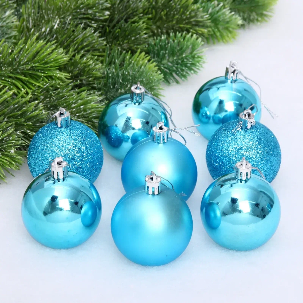 Новогодние шары 6 см (набор 24 шт) «Микс фактур», голубой
