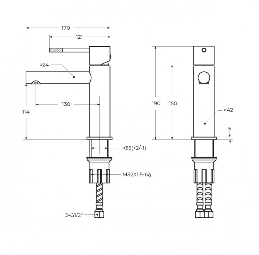 Смеситель для раковины с донным клапаном CEZARES RELAX-LS2-BORO