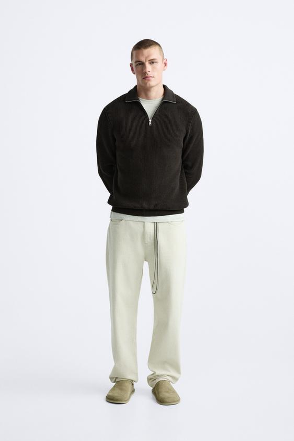 ZARA СВИТЕР С КОРОТКОЙ ЗАСТЕЖКОЙ-МОЛНИЕЙ, КОРИЧНЕВЫЙ