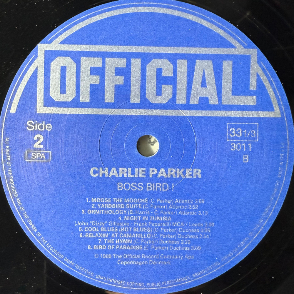 Charlie Parker ‎– Boss Bird! 2LP (Дания 1988г.)