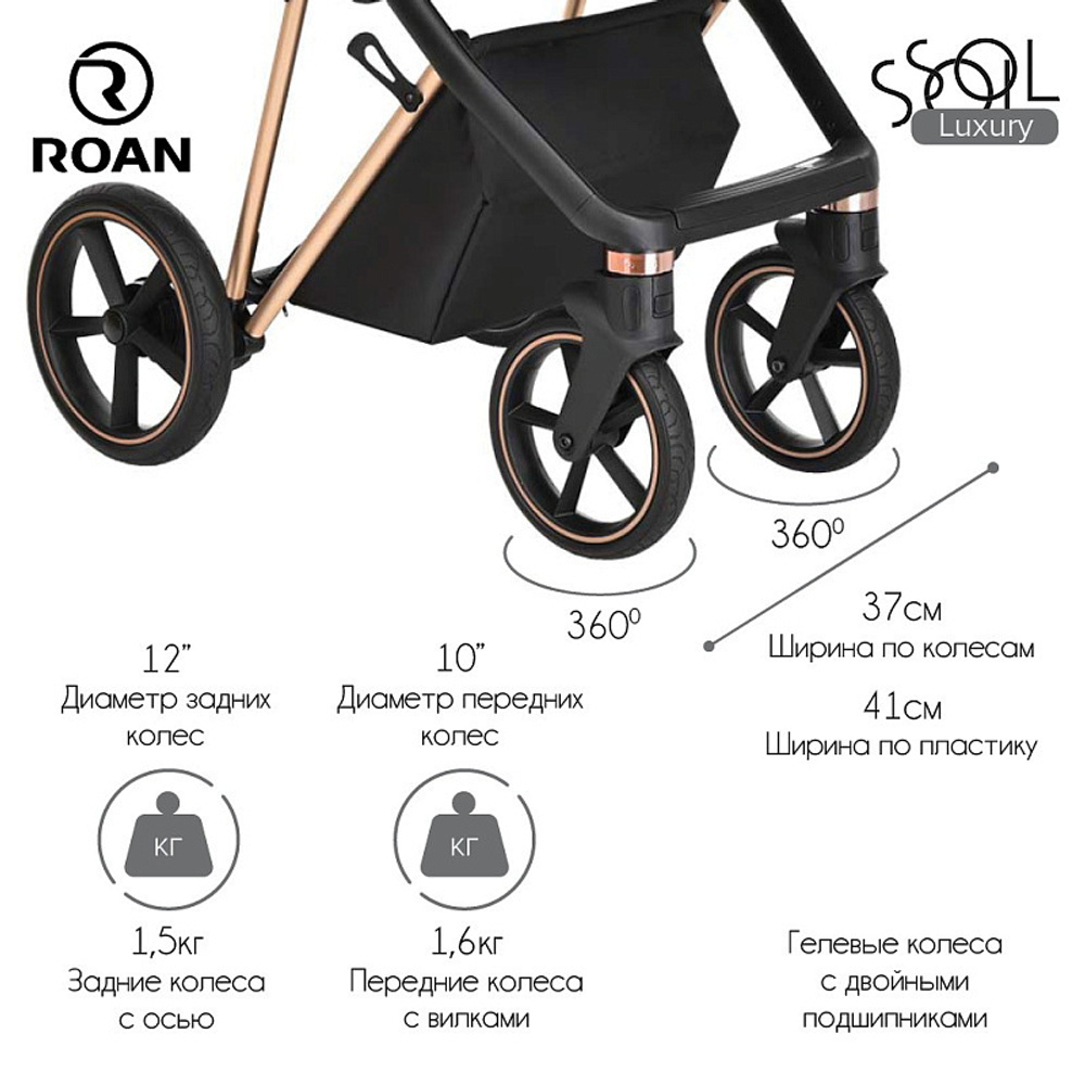 Детская коляска Roan Sol Luxury 2 в 1 RSL/4047 Mystic Blue/Rose Gold