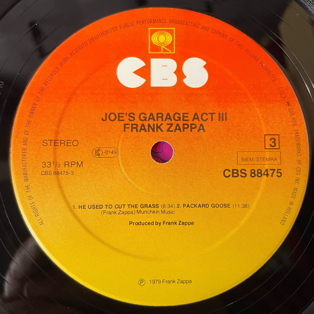Винтажная виниловая пластинка LP Frank Zappa Joe's Garage Acts II and III (Holland 1979)