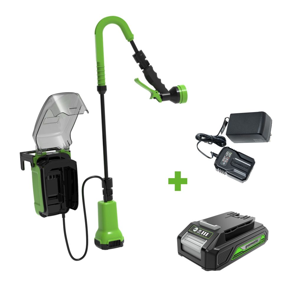 Насос аккумуляторный для полива из бочки Greenworks G24SWP Арт. 3401007UA, 24V, с АКБ 2Ач и ЗУ