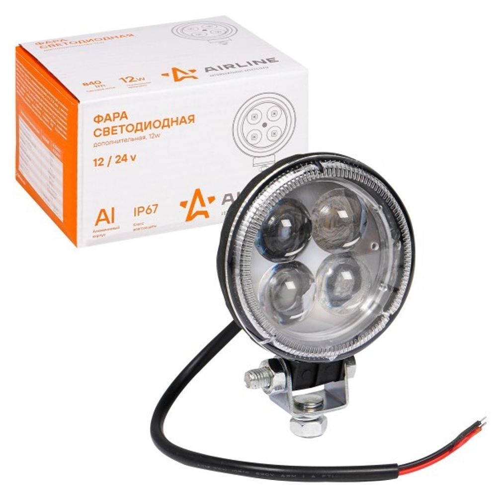 Фара светодиодная дополнительная 4 LED 12W 12-24V (круглая) 83*83*51 направленный свет (AIRLINE)