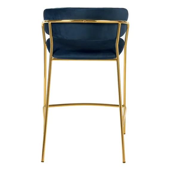 Полубарный стул Turin синий велюр с золотыми ножками