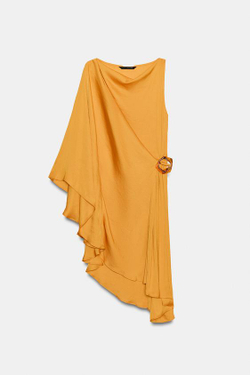 ZARA АСИММЕТРИЧНОЕ ПЛАТЬЕ С ПРЯЖКОЙ, ЖЕЛТЫЙ КАРРИ
