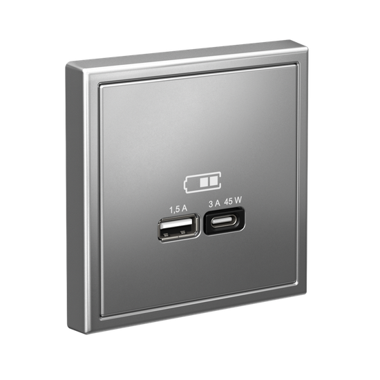 Розетка USB ArtGallery тип A+C 45Вт QC PD высокоскор. ЗУ механизм сталь SE GAL000929