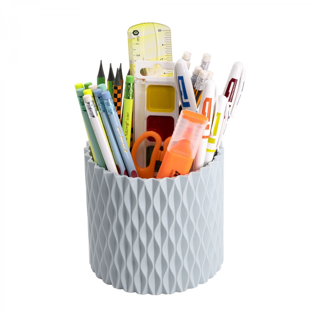 Подставка-стакан для канцтоваров Alingar, пластиковая, круглая, d=12 см, фактурная, цвет серо-голубой