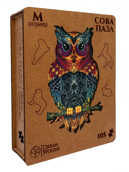 Пазлы деревянные 105 элемента 280*180мм "Сова"