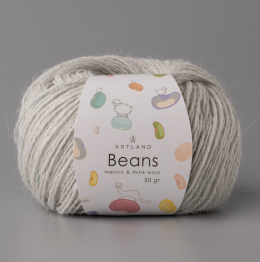 Пряжа "Beans", 5% шёлк, 20% мериносовая шерсть, 30% нейлон, 45% норка, 50гр-240м, (1уп=5шт), св. серый