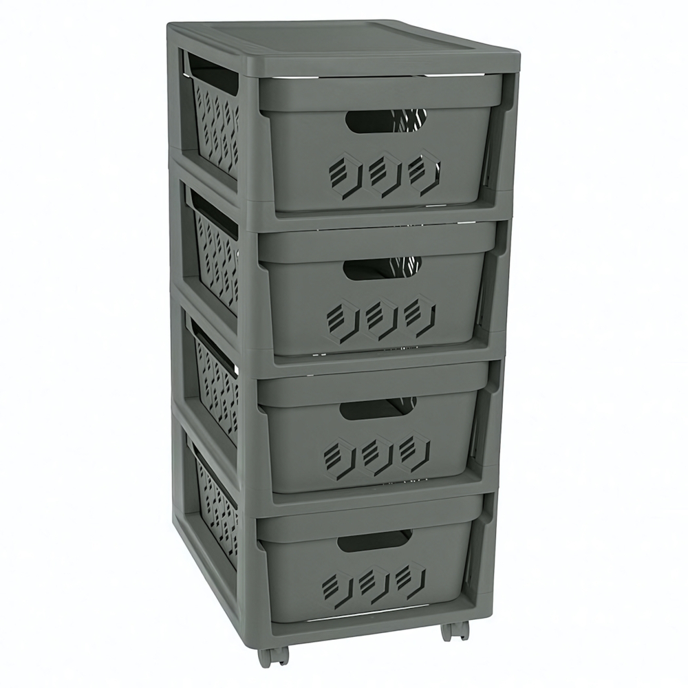 Комод на колесах deluxe, 4 ящика, 300х385х690 мм (серый)
