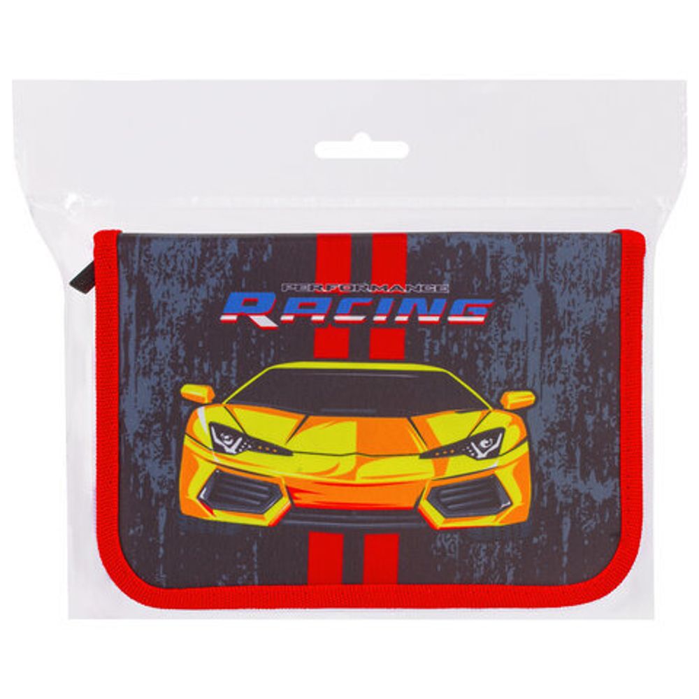 Пенал BRAUBERG с наполнением, 1 отделение, откидная планка, 24 предмета, 21x14 см, "Yellow car", 229292