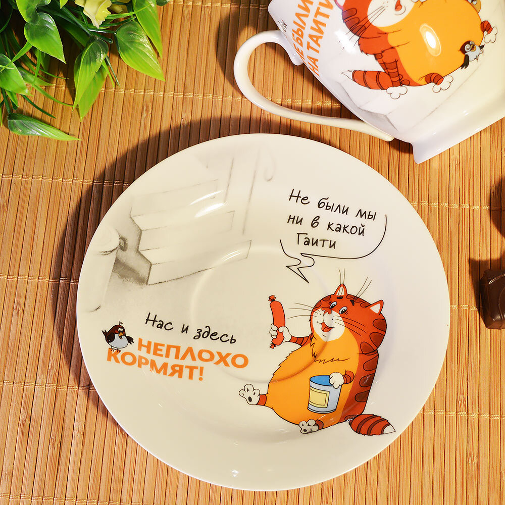 Чайная пара 440мл "Попугай Кеша", круглая