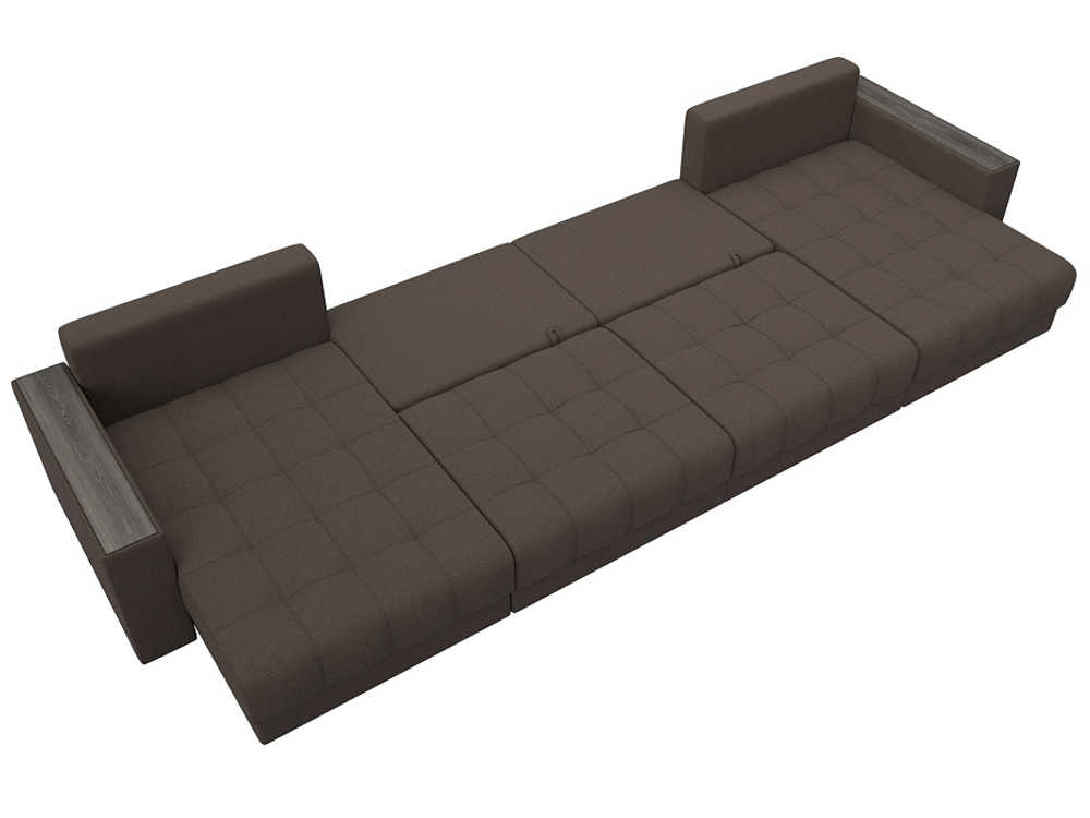 Диван П-образный с декором Лига-049 НПБ Лонг, Амур 05 рогожка коричневый.