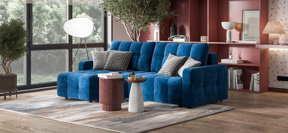 Угловой диван Денди Велюр Монолит синий