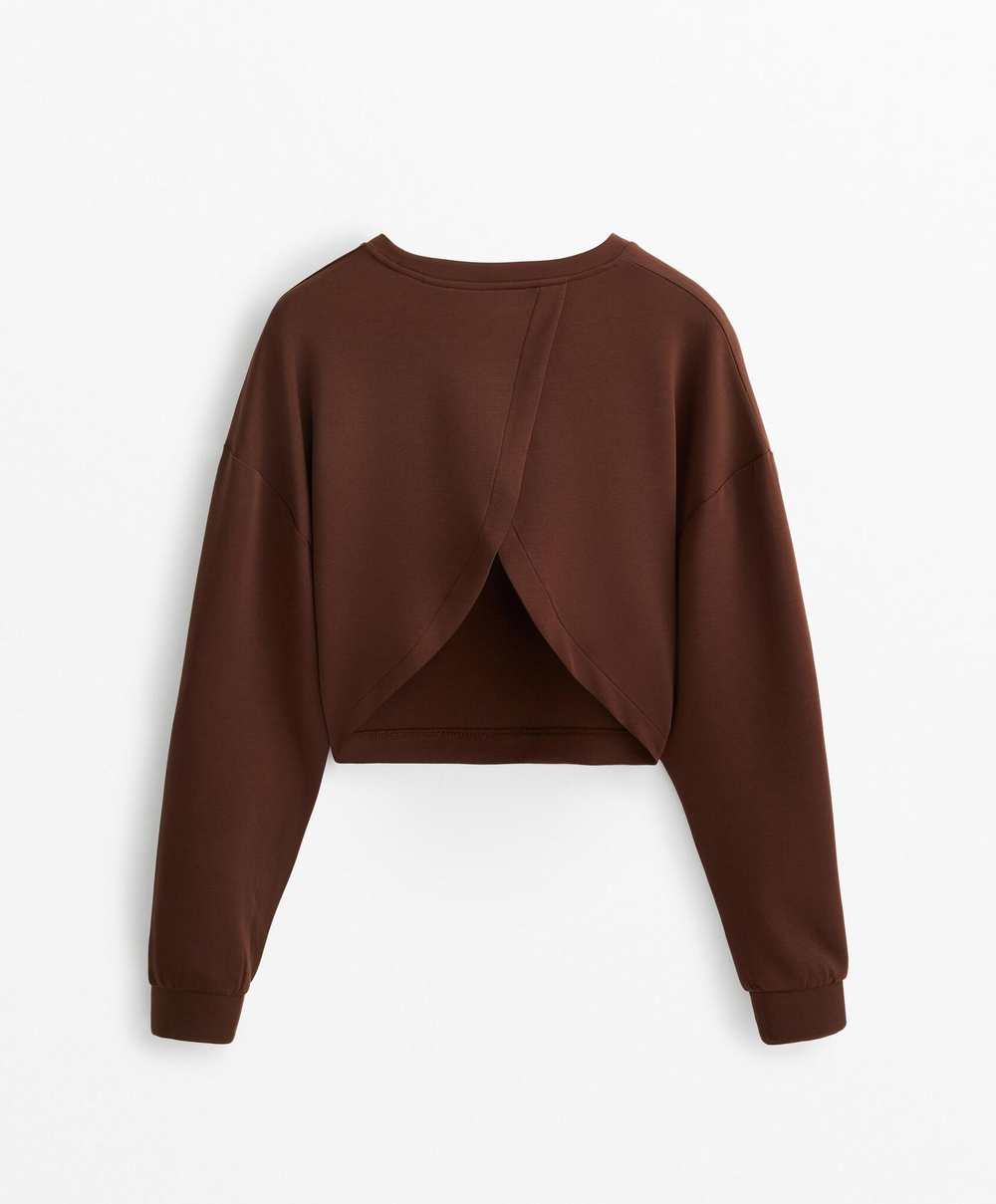 Oysho Толстовка укороченная с перекрещивающейся спинкой и модалом, шоколадный