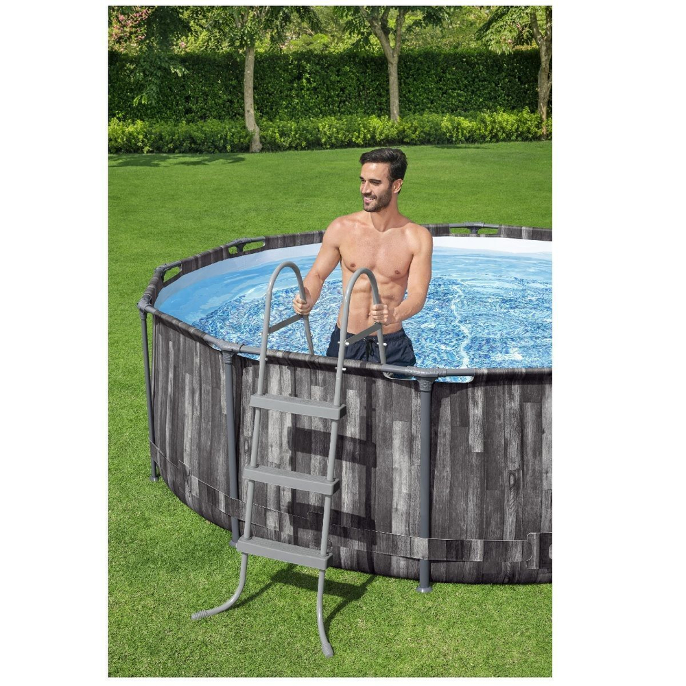 Каркасный бассейн Bestway Steel Pro Wood Style 5614Z (427х107 см) с картриджным фильтром, тентом и лестницей