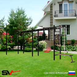 Уличная шведская стенка Sv Sport рукоход х 2 с комплектом турник прямой У54222 (Турник/Брусья/Скамья/Со спинкой/Канат/кольца/лестница)