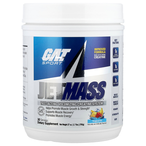 GAT, JetMASS®, система креатина быстрого действия для увеличения объема, тропический лед, 765 г (1,7 фунта)