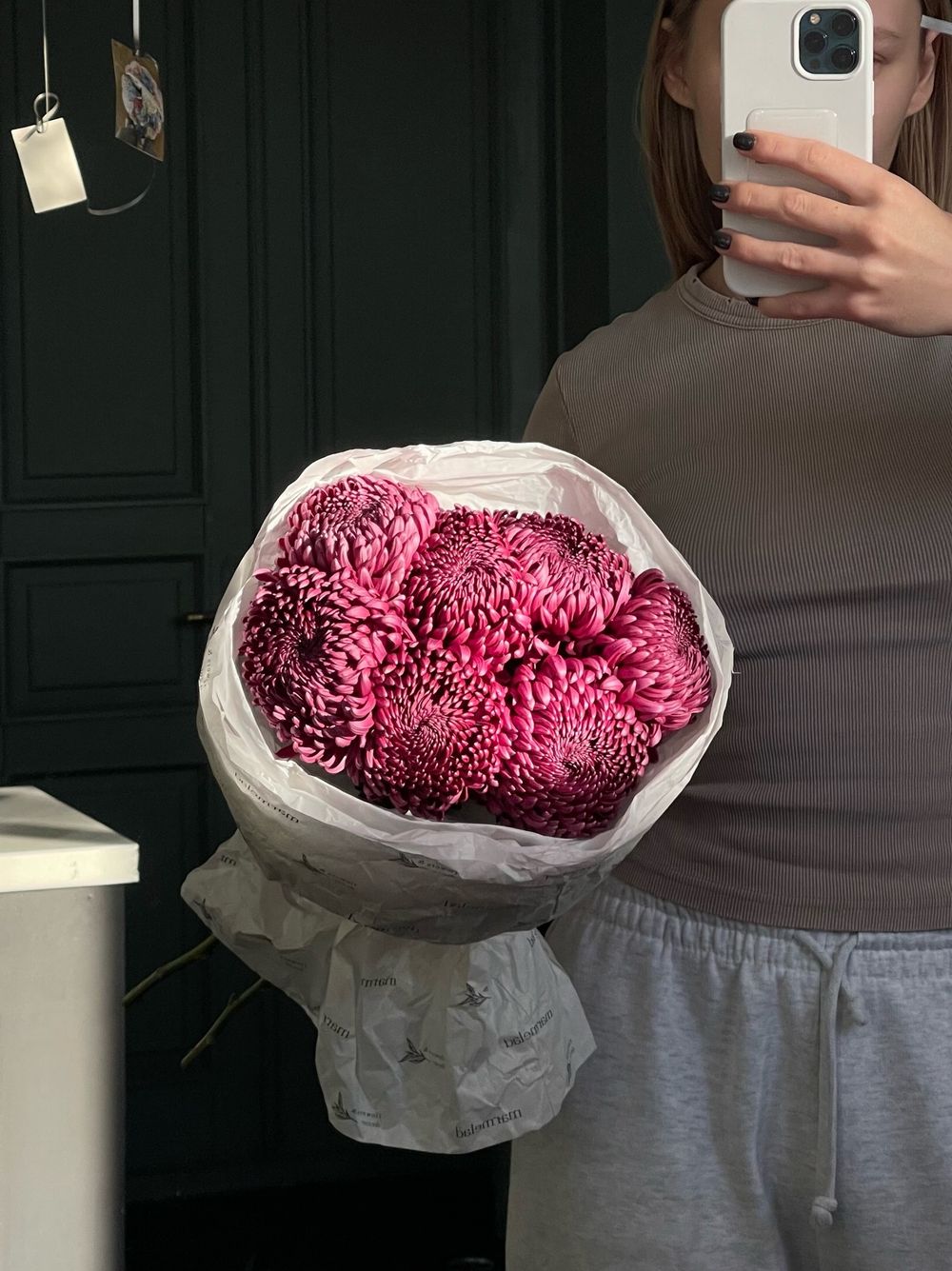 Моно из одноголовой хризантемы сливового оттенка 7шт