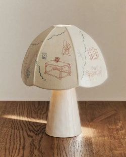 ZARA HOME КЕРАМИЧЕСКАЯ НАСТОЛЬНАЯ ЛАМПА С УЗОРАМИ, ЭКРЮ