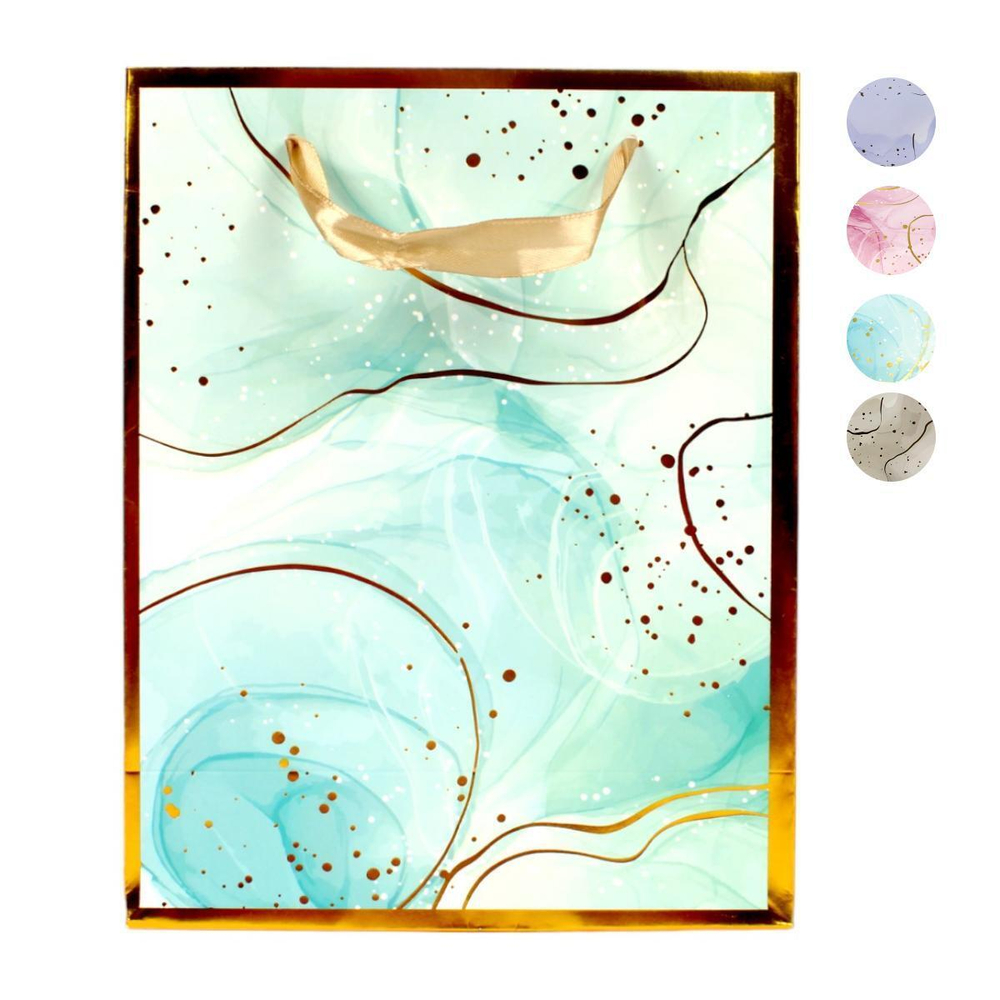 Пакет подарочный "Мрамор" 18*23см*8,5см, ручки-лента, глянцевая ламинация, 4 вида микс