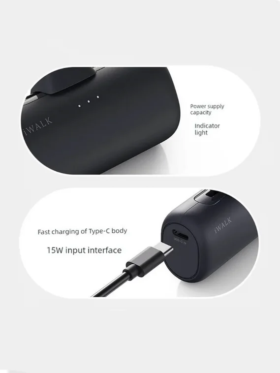 Внешний аккумулятор iWalk, с сдвоенным разъемом USB-C/Lightning,  5000 mAh 20W, черный