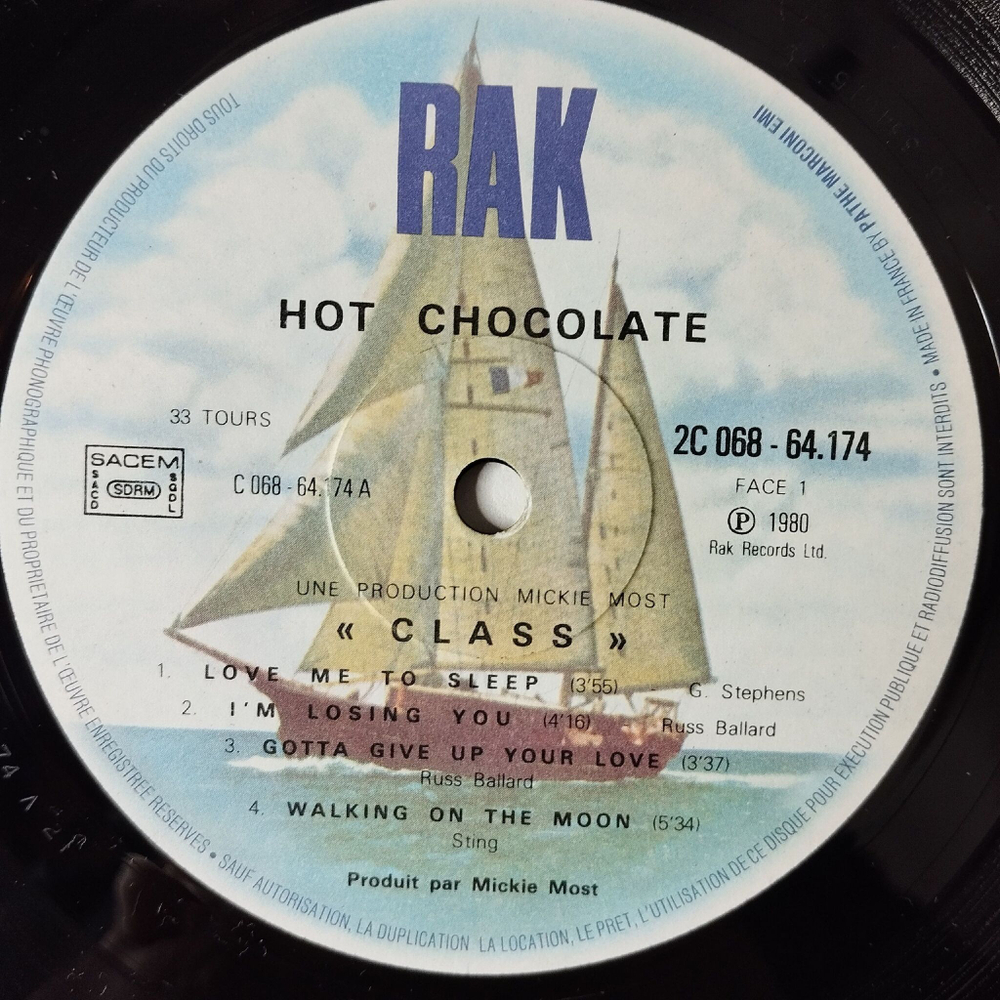 Винтажная виниловая пластинка LP Hot Chocolate Class (France 1980)