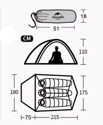 Палатка Naturehike Cloud Up Si 3-местная, сверхлегкая, синяя