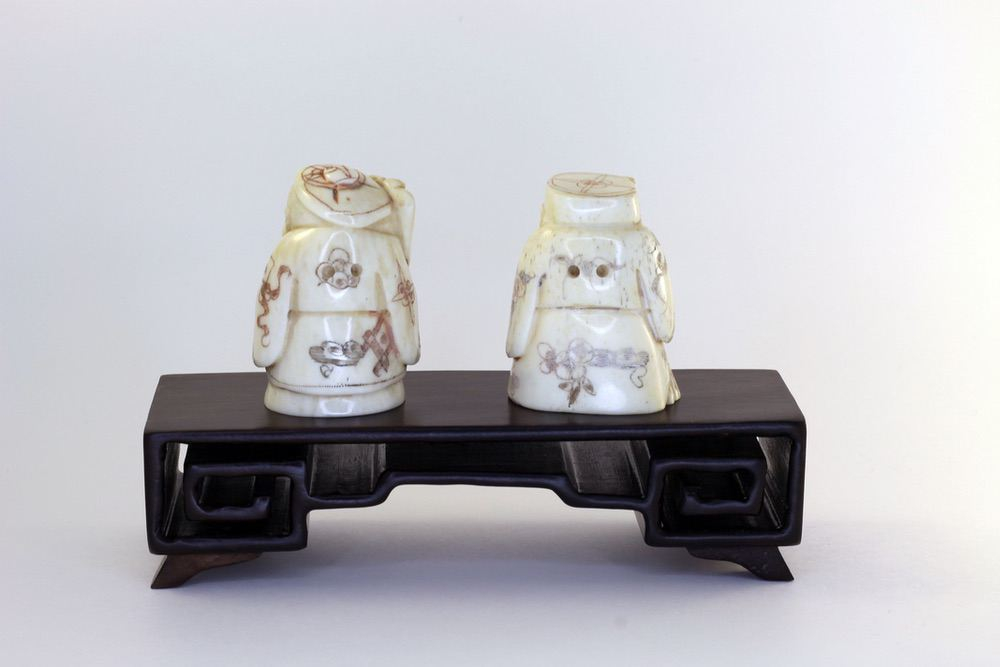 Сет нэцкэ Дзюродзин и Фукурокудзю на подставке