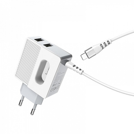 Сетевое зарядное устройство с кабелем iOS Lightning 1-метр 2.4A 2-USB Hoco C75
