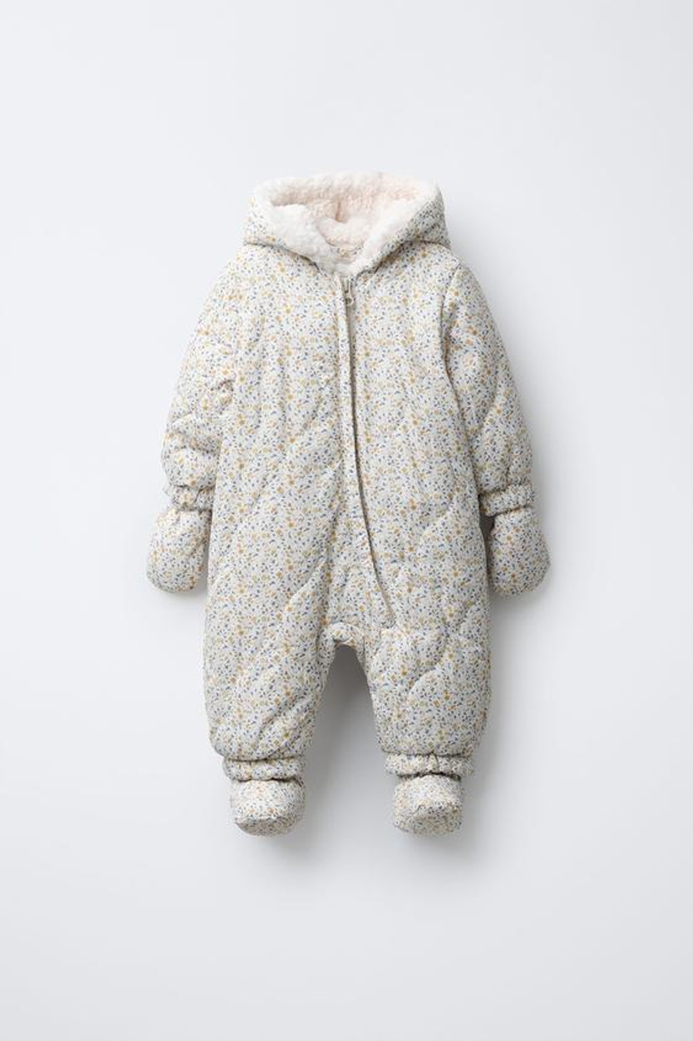 ZARA КОМБИНЕЗОН ИЗ НЕЙЛОНА В ЦВЕТОЧЕК СО СЪЕМНЫМИ ВАРЕЖКАМИ И ПИНЕТКАМИ, РАЗНОЦВЕТНЫЙ