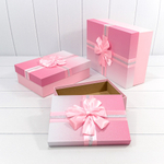 Коробка 33.5х25х11.5 см Набор 3 шт "Градиент" с бантом (Розовый)