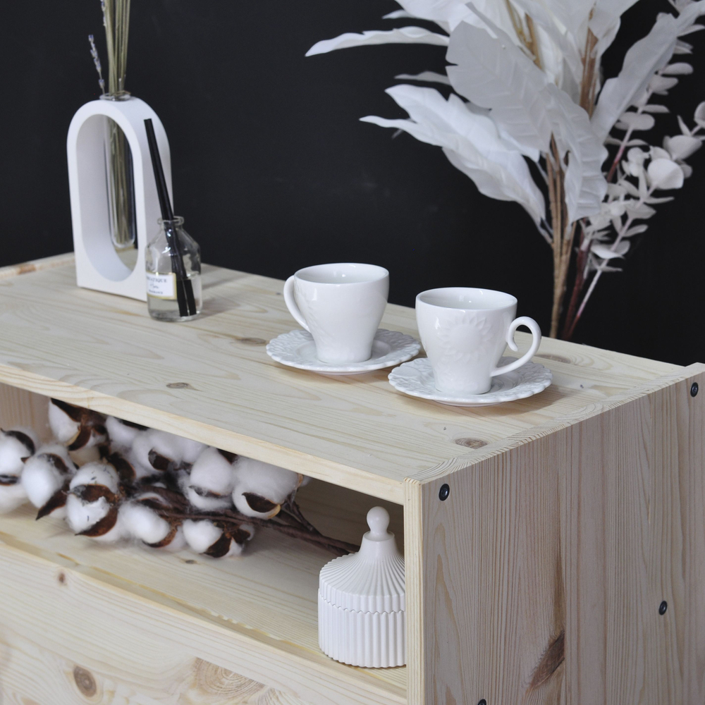 Комод деревянный Раст с 3 ящиками и полкой для хранения вещей, с органайзерами, из массива сосны в натуральной отделке