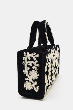 ZARA ГОРОДСКАЯ СУМКА С ВЫШИВКОЙ, ЧЕРНЫЙ