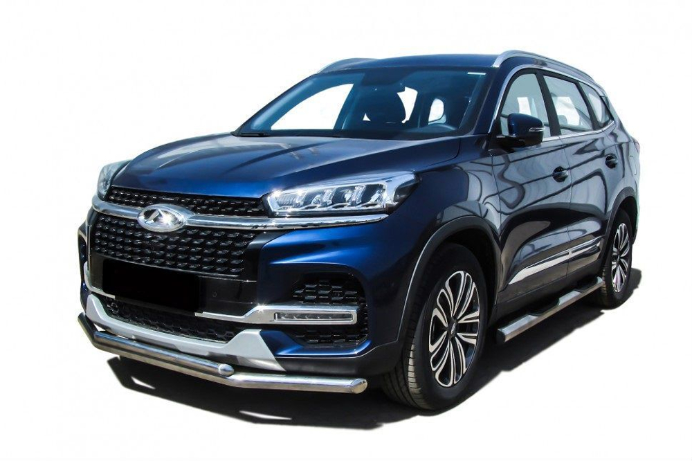 Защита переднего бампера (нержавейка) Chery Tiggo 8 (2018-2023) d57+d42