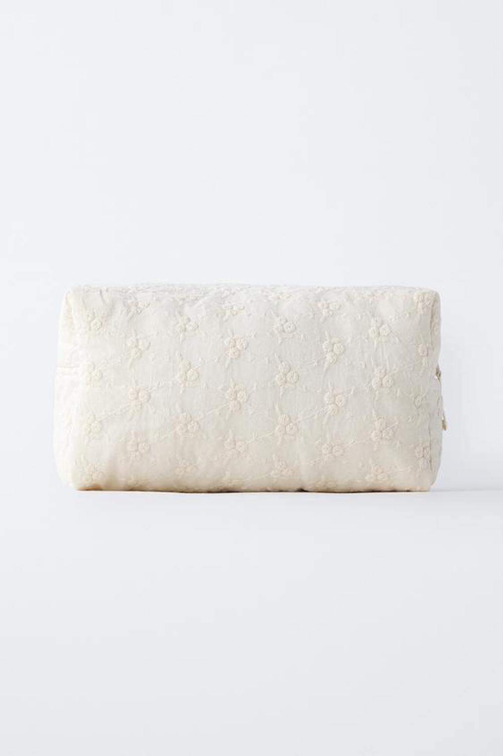 ZARA НЕСЕССЕР С ВЫШИВКОЙ В ВИДЕ ЦВЕТОВ, ЭКРЮ