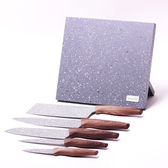 Набор ножей 6 предметов из нержавеющей стали на подставке с мраморным покрытием (5 ножей+подставка) Kamille