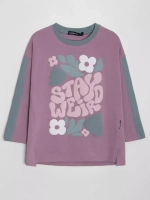 Лонгслив для девочки оверсайз с принтом