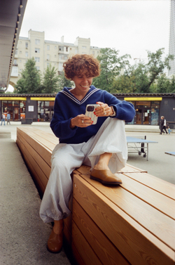 Брюки-аладдины из вискозы в полоску, голубые