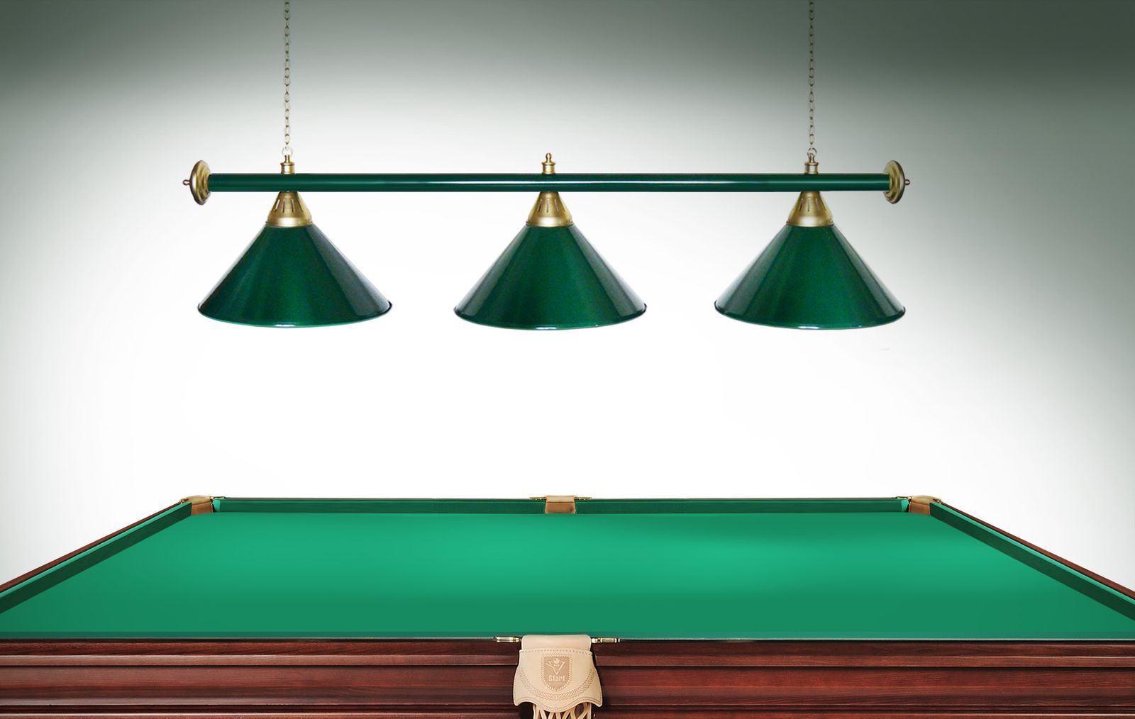 Лампа STARTBILLIARDS 3 пл. (плафоны зеленые,штанга зеленая,фурнитура золото) фото №2