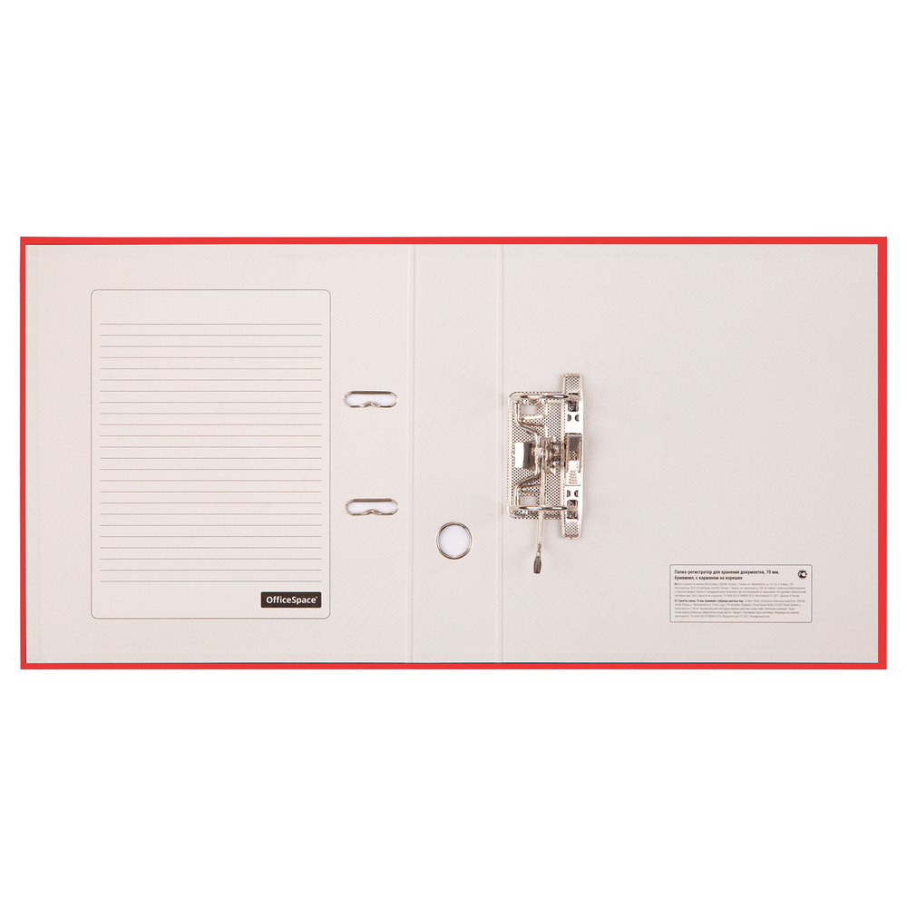 Папка-регистратор OfficeSpace, 70мм, бумвинил, с карманом на корешке, красная