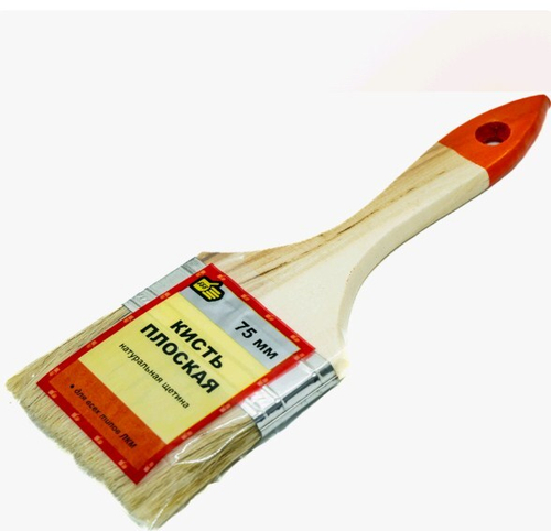 Кисть плоская Стандарт  75мм  / нат.щет, оц.оправка, лак.дер.руч (888) 0126250