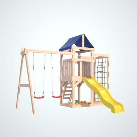 Детская площадка неокрашенная Fun Land с сеткой, рукоходом и качелями лодочка