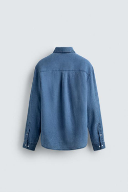 ZARА РУБАШКА REGULAR FIT ИЗ 100% ИНДИГО ЛЬНА, ТЕМНЫЙ ИНДИГО