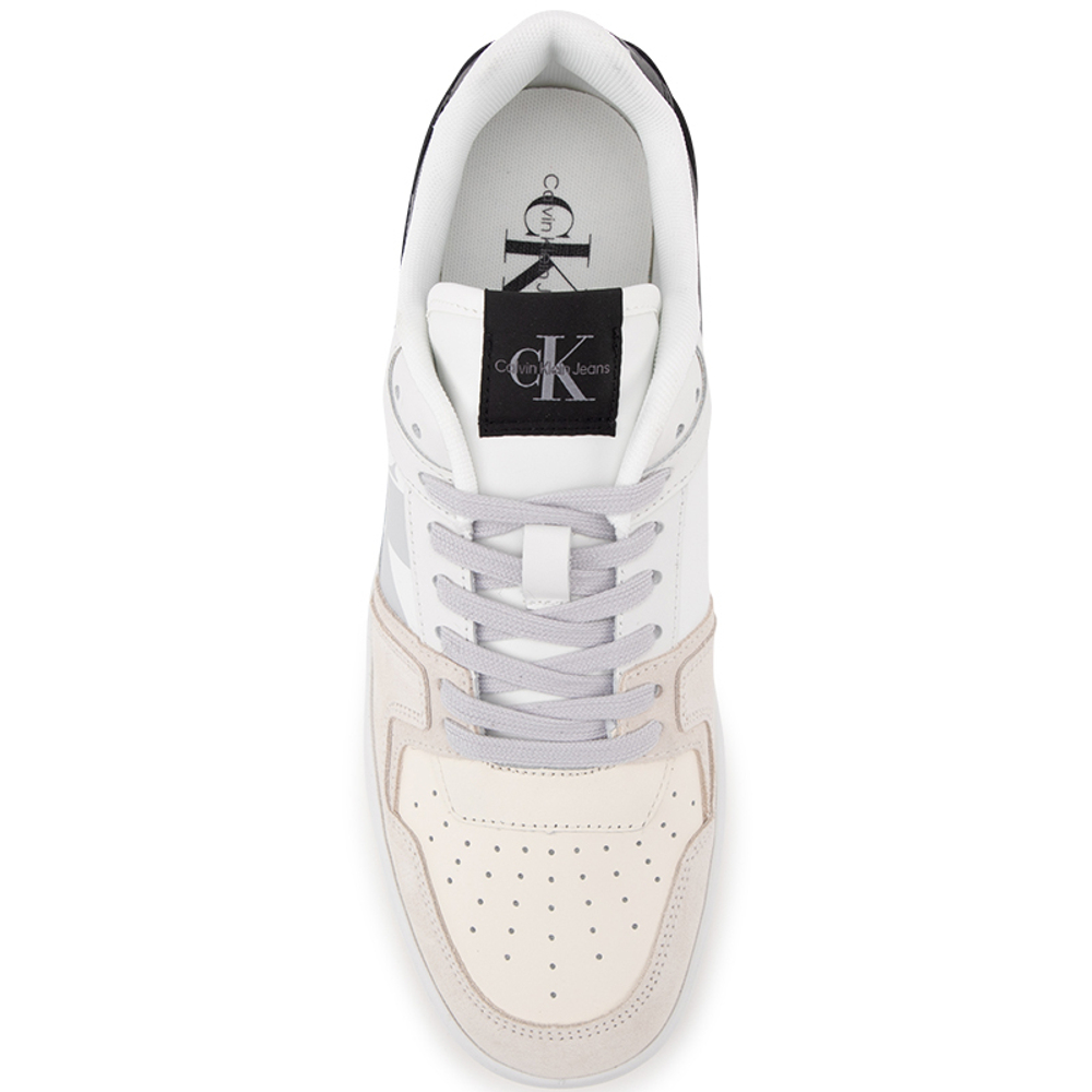 CK/Calvin Klein artificial leather cowhide leather cow split leather fashion letter printing stitching low-cut sports shoes men's moonlight white/space black